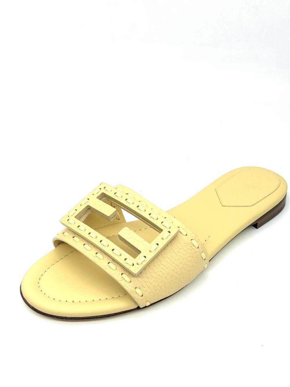 FENDI Cutout FF Signature Slide Leather Baguette Sandals Mules Flat Shoes